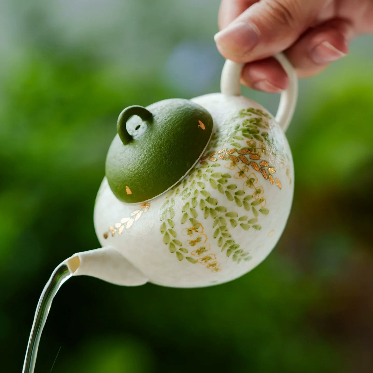 Handmade Ceramic Teapot with Green Leaf Design – 120ml Traditional Chinese Kung Fu Tea Pot