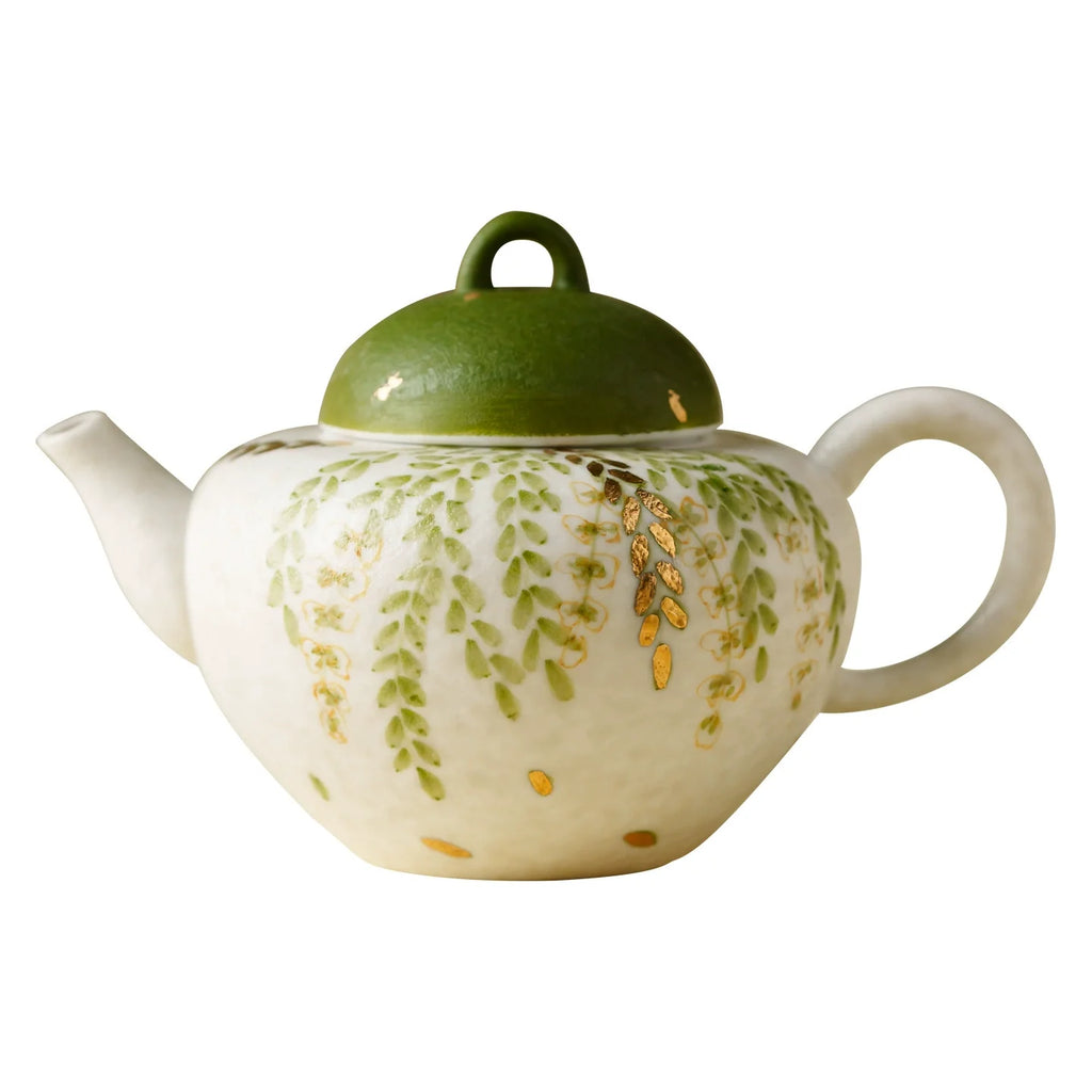 Handmade Ceramic Teapot with Green Leaf Design – 120ml Traditional Chinese Kung Fu Tea Pot