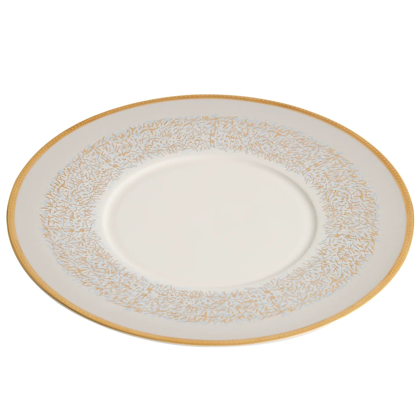 Sky-Blue Wide-Rim Hand-Painted Porcelain Plate – Luxury Gold-Edged Dinnerware-4