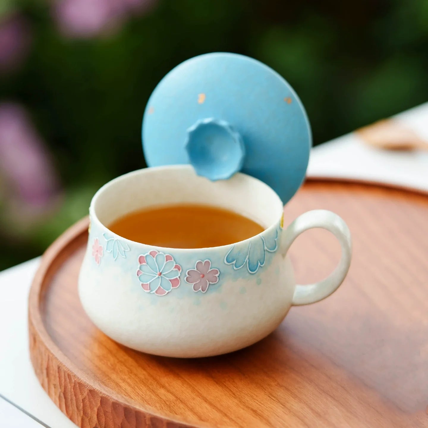 Hand-Painted Blue Floral Ceramic Tea Cup with Lid – 135ml Traditional Gift Box Set-4