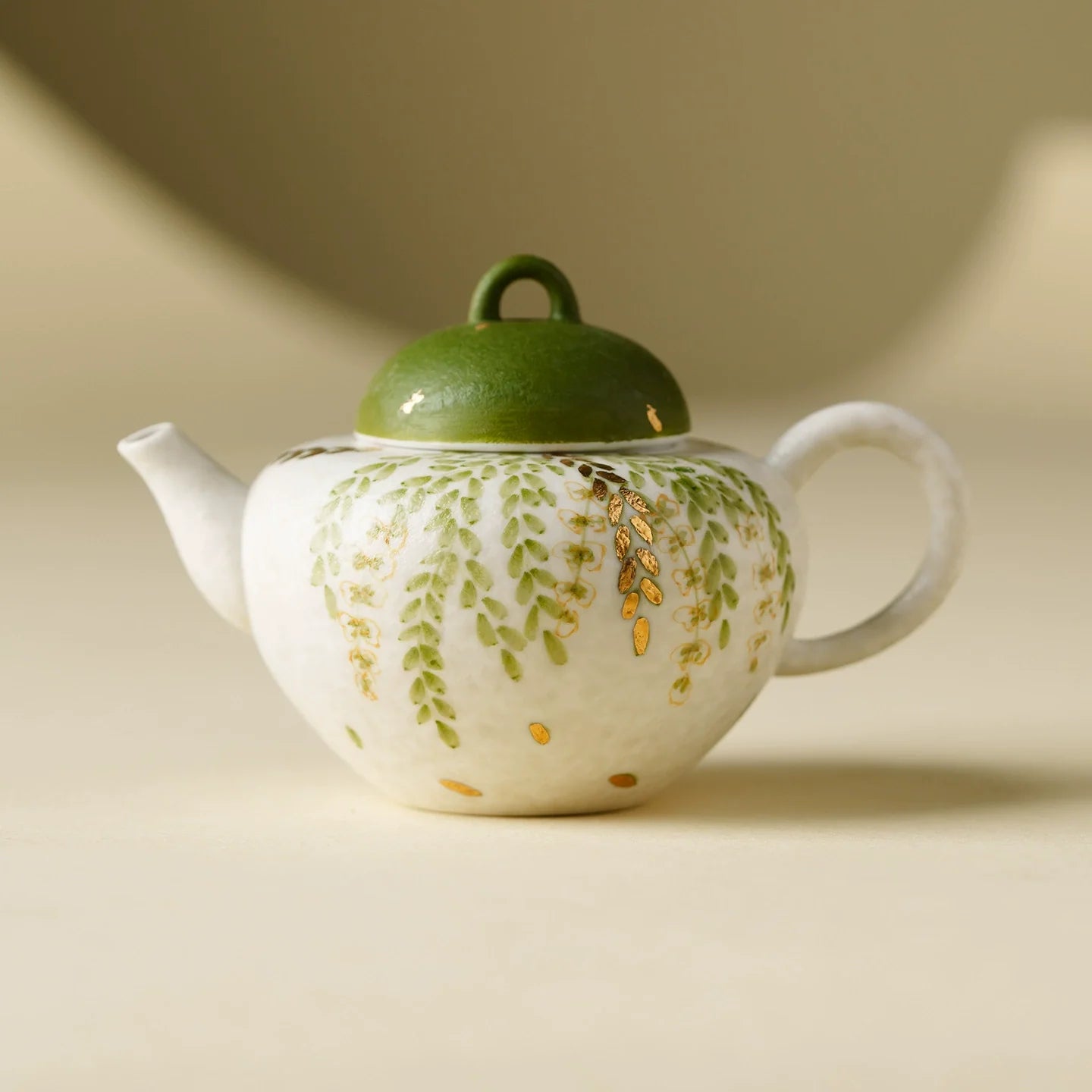 Handmade Ceramic Teapot with Green Leaf Design – 120ml Traditional Chinese Kung Fu Tea Pot