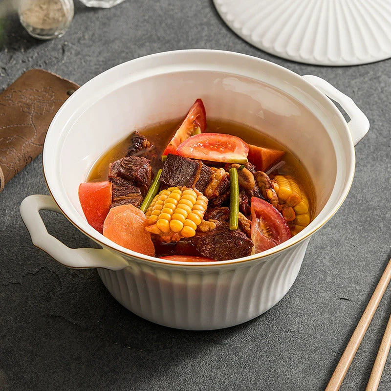 Luxury Bone China Gold-Rimmed Soup Casserole with Lid-2