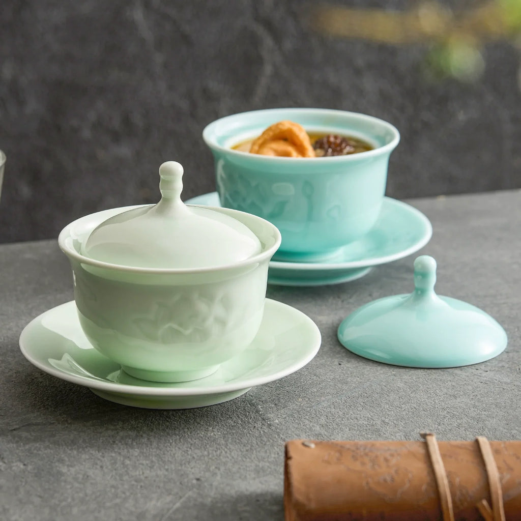 Luxury Porcelain Stewing Cup with Lid & Saucer – Single-Serve Wellness Soup Pot-0