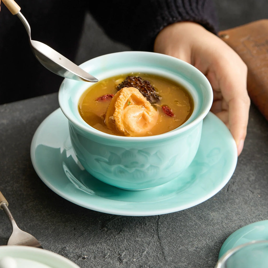 Luxury Porcelain Stewing Cup with Lid & Saucer – Single-Serve Wellness Soup Pot-1