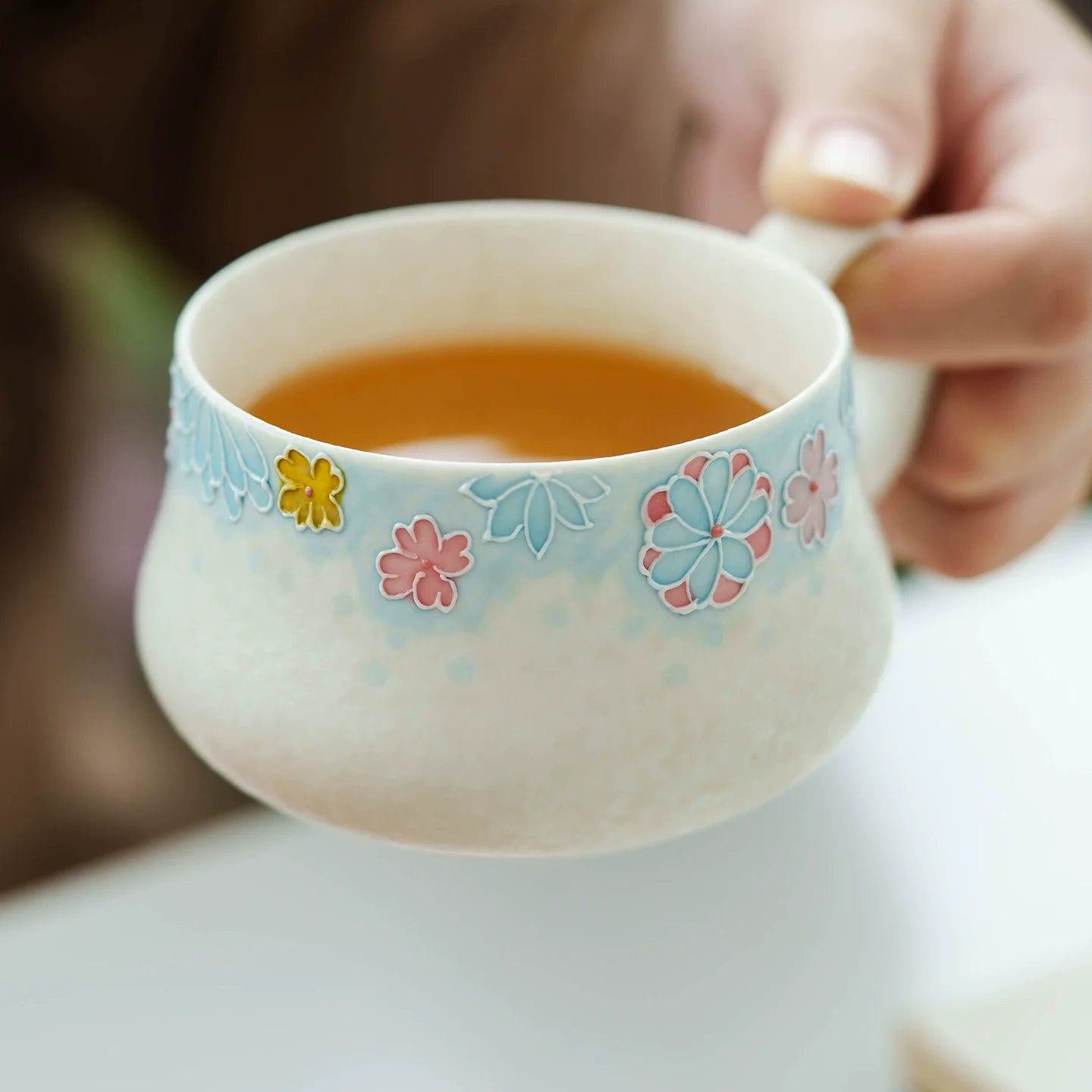 Hand-Painted Blue Floral Ceramic Tea Cup with Lid – 135ml Traditional Gift Box Set-3